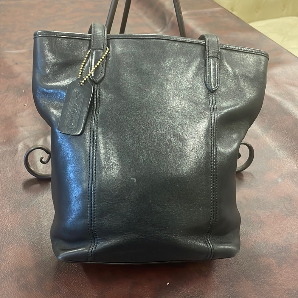 Vintage Coach 9077 Black Leather Tote Shoulder Bag